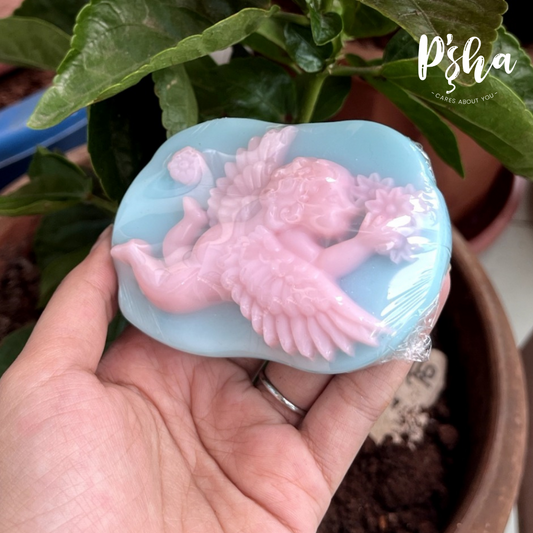 Discover our Angel Soap, a moisturizing glycerin soap that provides gentle cleansing, radiant glow, and a soothing sensation. Made with nourishing ingredients. Suitable for all skin types. Made in India.