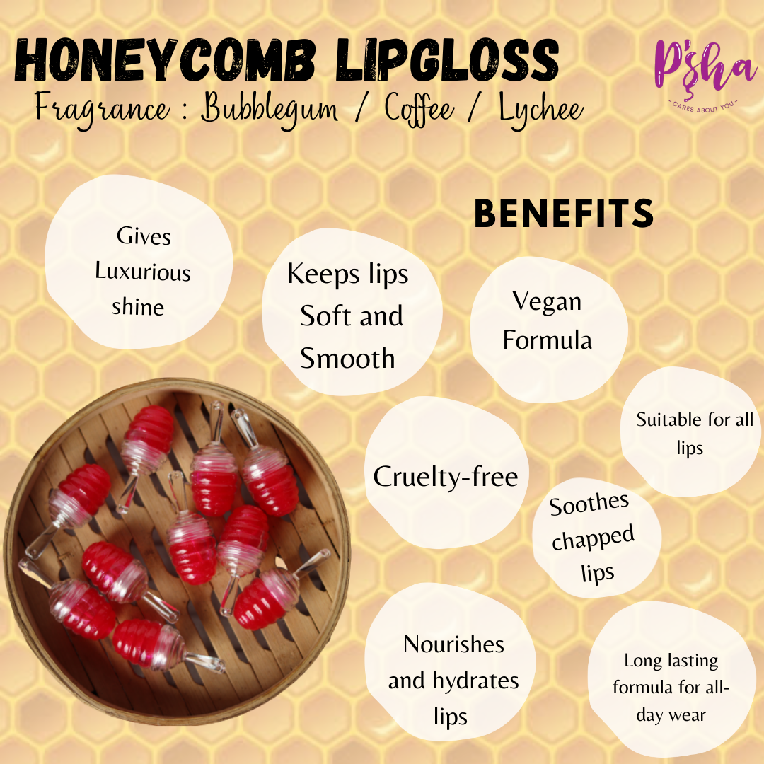 Organic Lip Gloss | Honeycomb Lip Gloss - Golden Radiance, Nourishing Formula, Natural Elegance